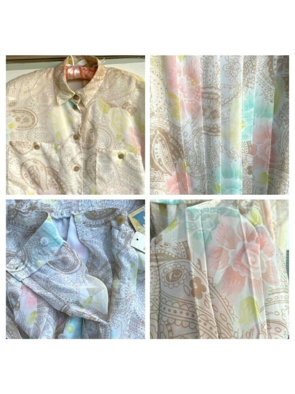 CHAUS 2Pc Blouse Skirt Set M Costal Grandmacore Lined Paisley Shldr Pads Vtg 90s - Picture 10 of 12